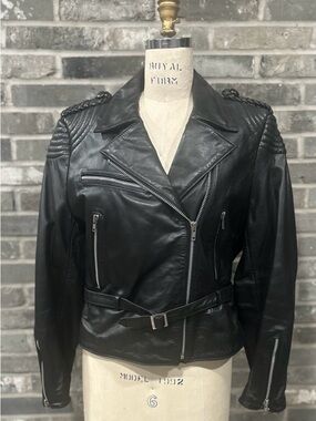 Vintage Berman’s Leather Moto Jacket Women’s Biker Zip Quilted Lined Size 14